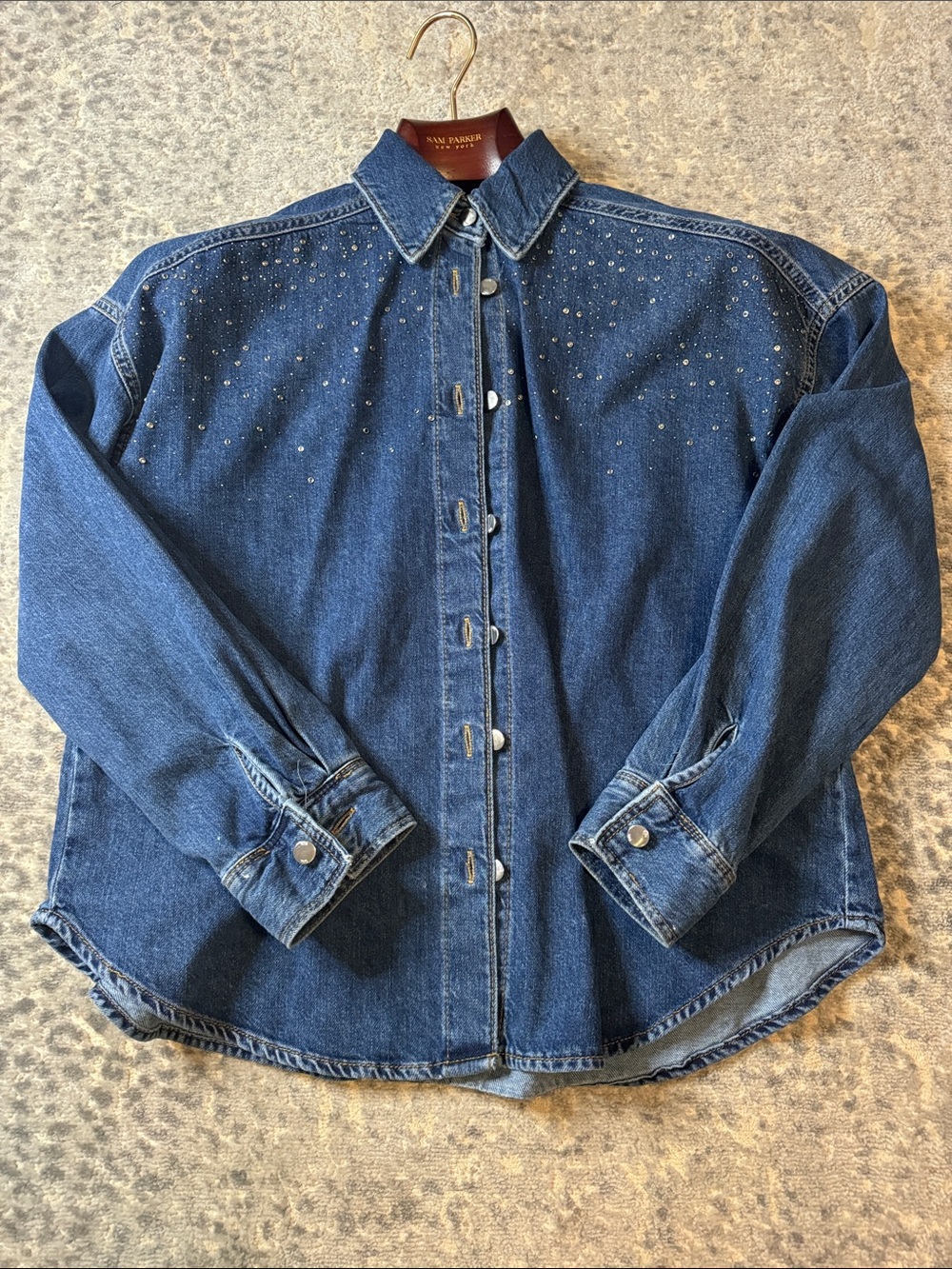 Zara Embellished Denim Button-Up
